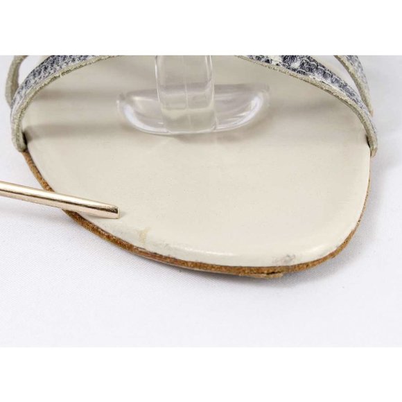 FURLA Blue & Cream Snakeskin Embossed Leather Strappy Ankle Strap Heel Sandals - Picture 7 of 8